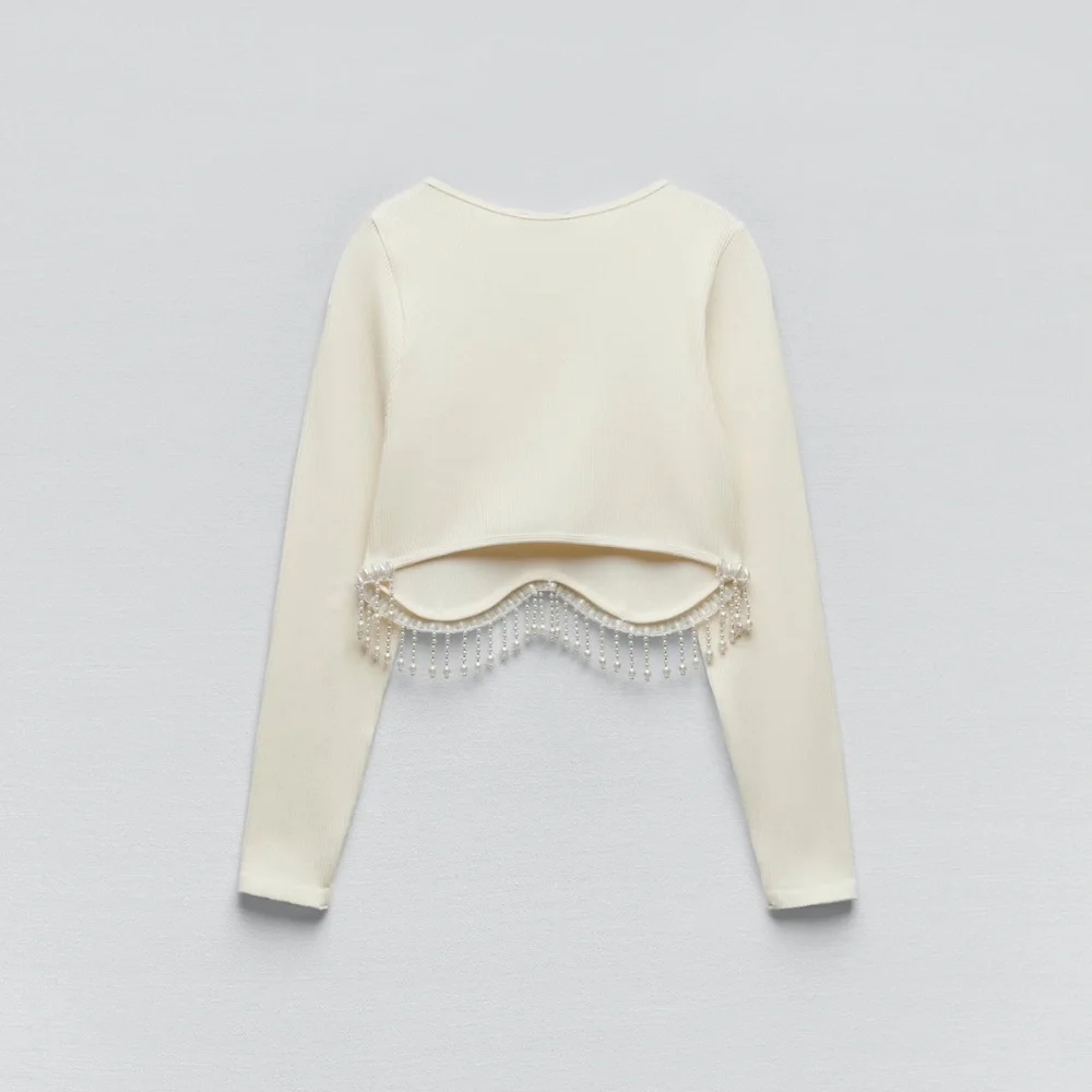 Zara limited edition pearl jewel crop top